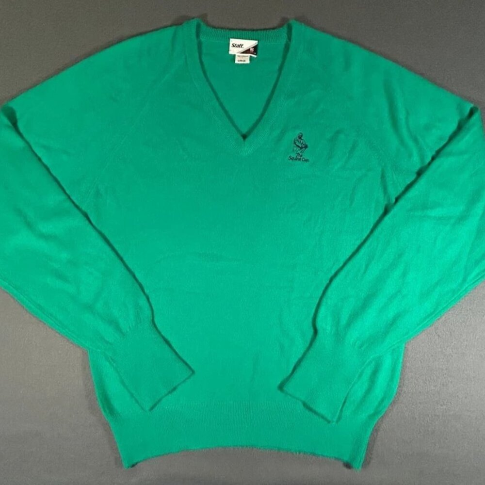 Wilson Golf Sweater Men's Green V Neck Soft Made In USA Size L Vintage